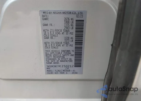 2023 Nissan Pathfinder Sv 4Wd from USA, damaged, VIN 5N1DR3BC7PC250212